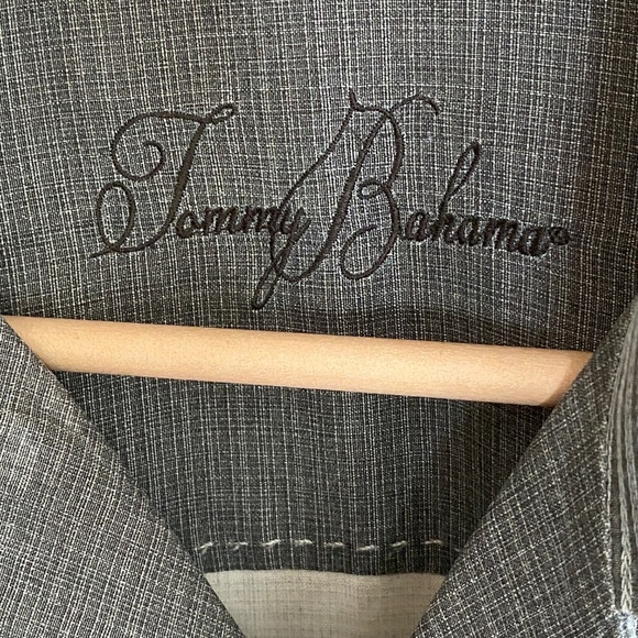 TOMMY BAHAMA Palm Tree Hawaiian Silk Button Up Green Khaki Shirt. Size L - Picture 10 of 15